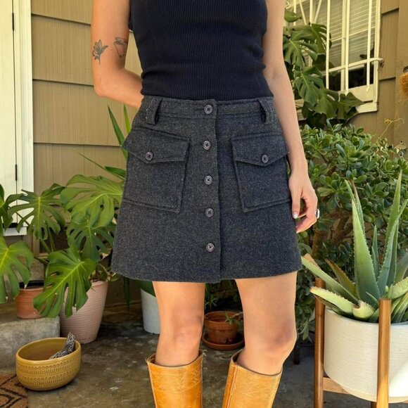 Sundance Dresses & Skirts - Sundance Womens Wool Blend Button Front Skirts Pockets Small Blue Gray Speckled